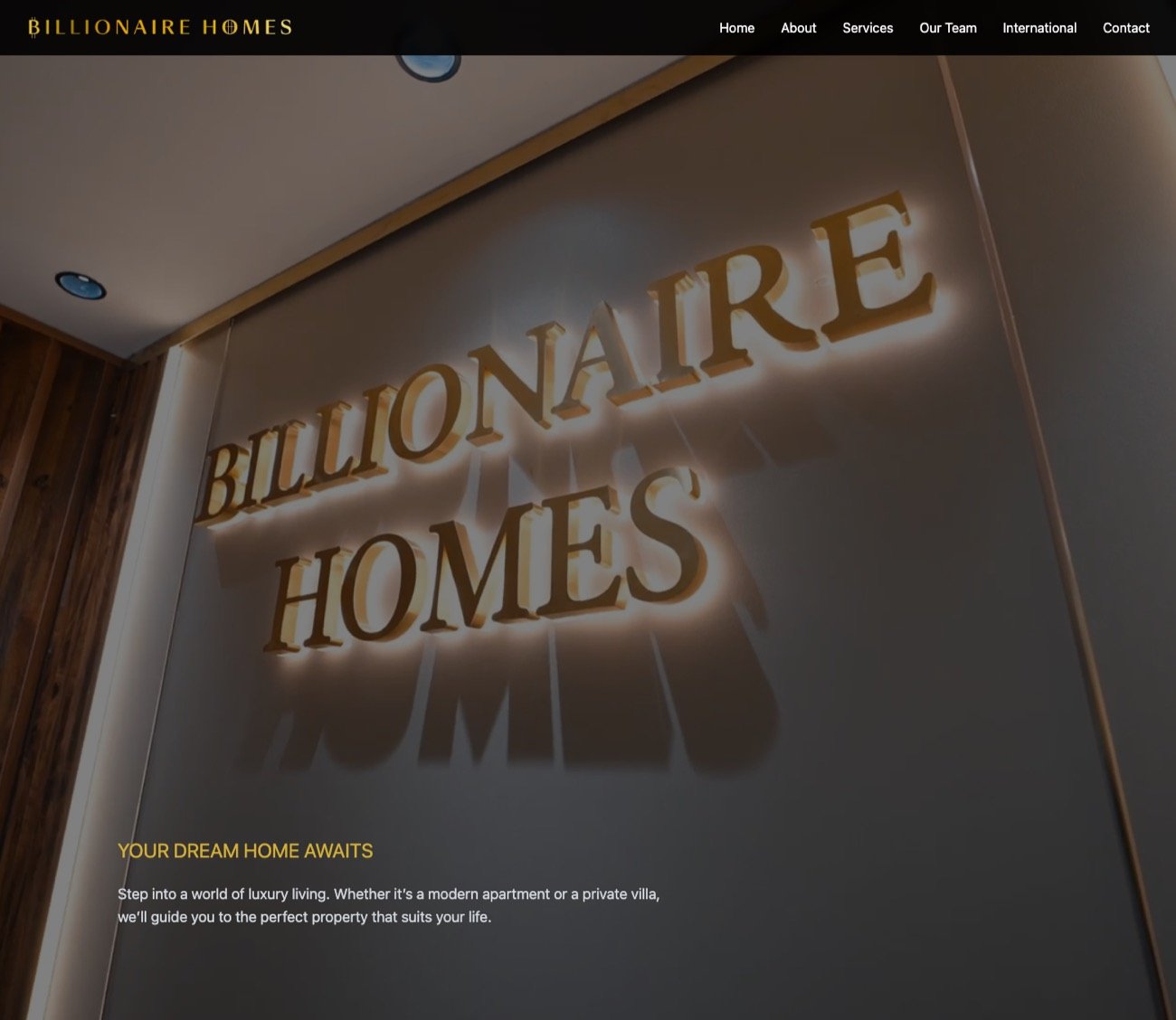 The Billionaire Homes website